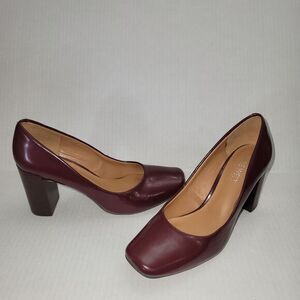 NINE WEST Women Block High Heel Pumps Patent Leather‎ Rockabilly Dress Shoes 5.5